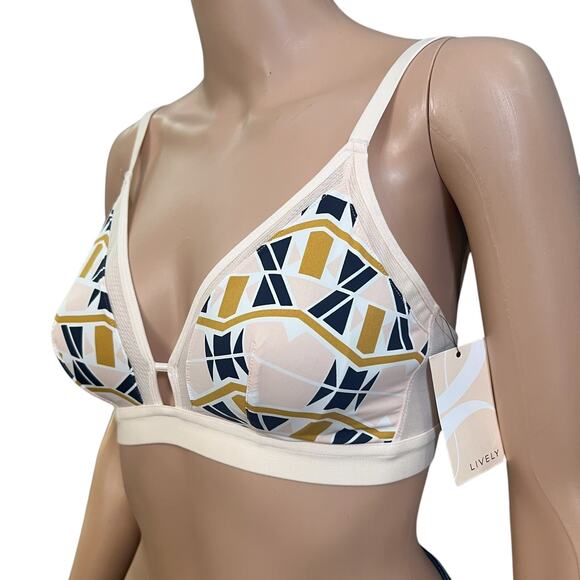 Lively The Busty Bralette Size 1 Geometric Print Triangle Wireless Bra Unpadded - Picture 2 of 8